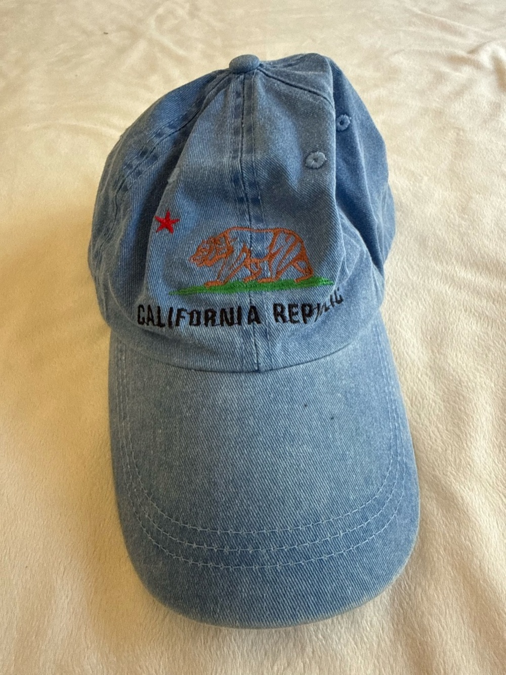 California Republic Bear Dad Hat | Light Blue Baseball Cap | One Size Denim Hat
